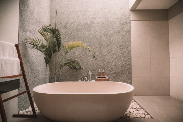 freestanding bathtub in modern bathroom