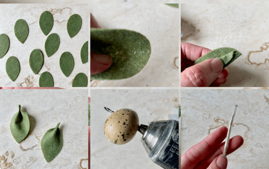 making a DIY felt leaf garland with speckled eggs, how to make felt leaves garland, how to make felt leaf garland, how to make fall felt leaf garland