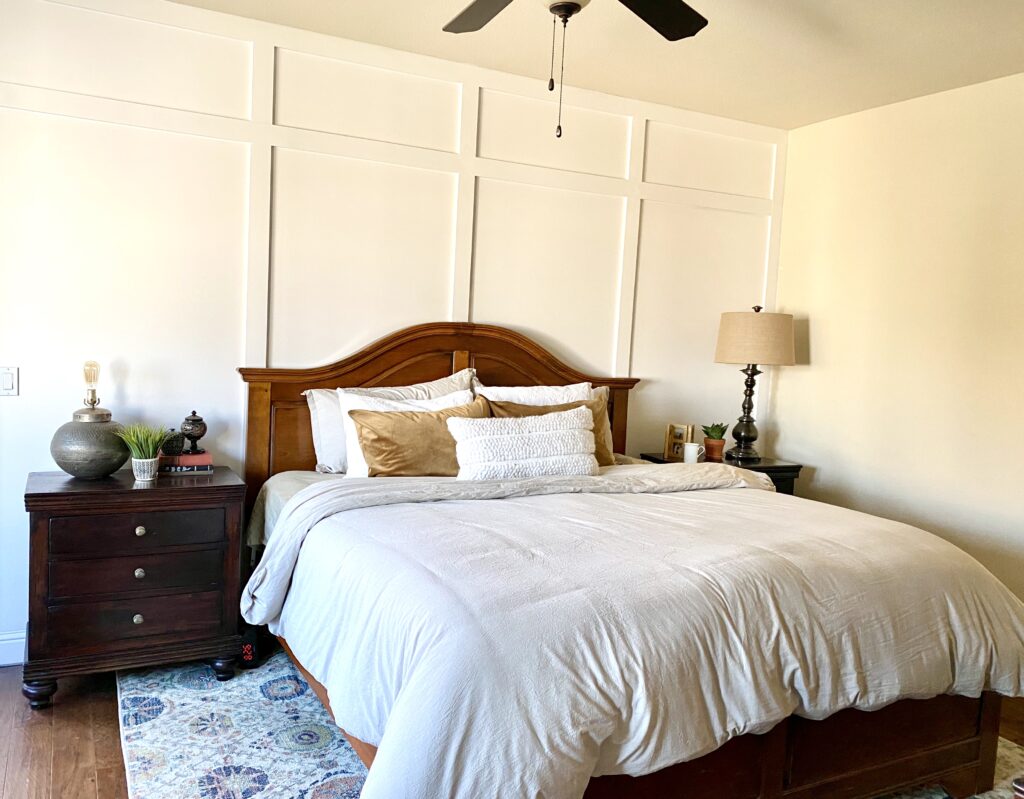 batten and board bedroom feature wall DIY