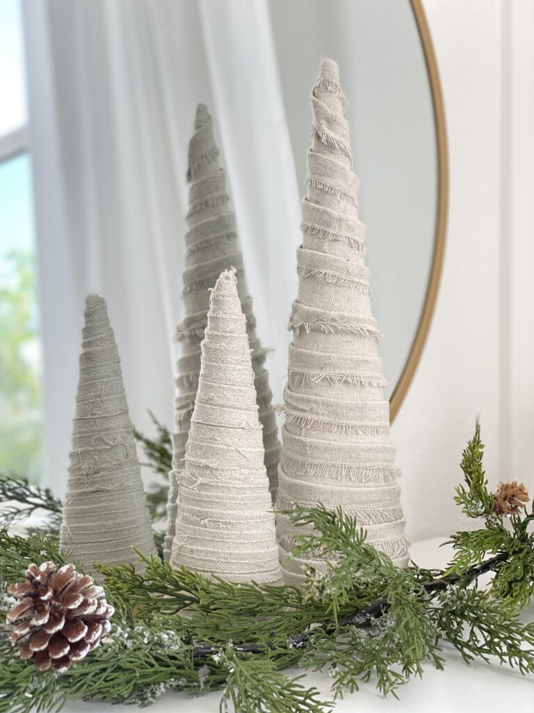 DIY Cone Christmas trees made with drop cloth