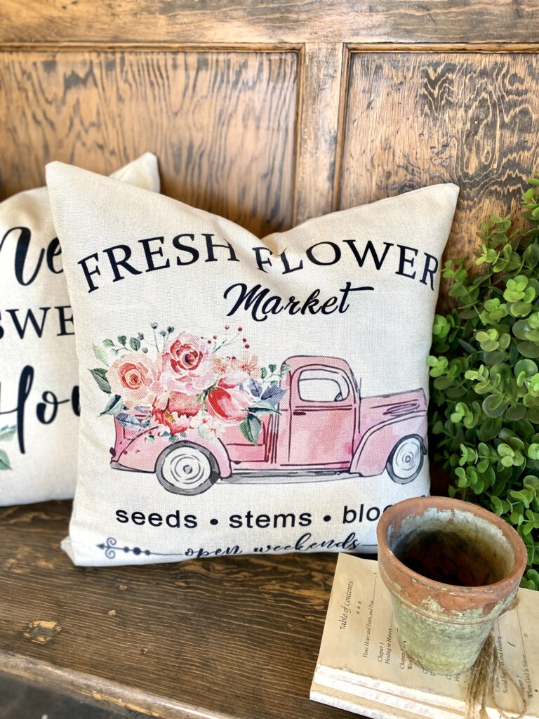 cheap farmhouse pillows and covers with vintage flower market motif