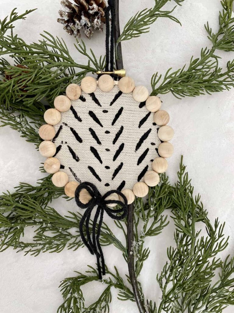 DIY Faux Mudcloth Wooden Bead Christmas Ornaments