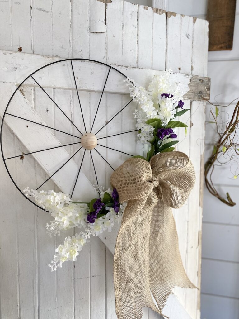 DIY Dollar Tree Spring Wreath With Wagon Wheel