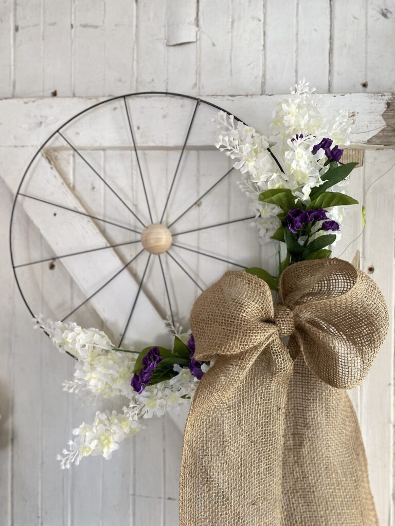 DIY Spring Dollar Tree Wagon Wheel Wreath