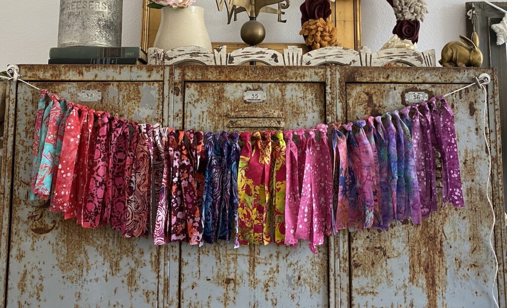 DIY Fabric Garland hanging on metal lockers