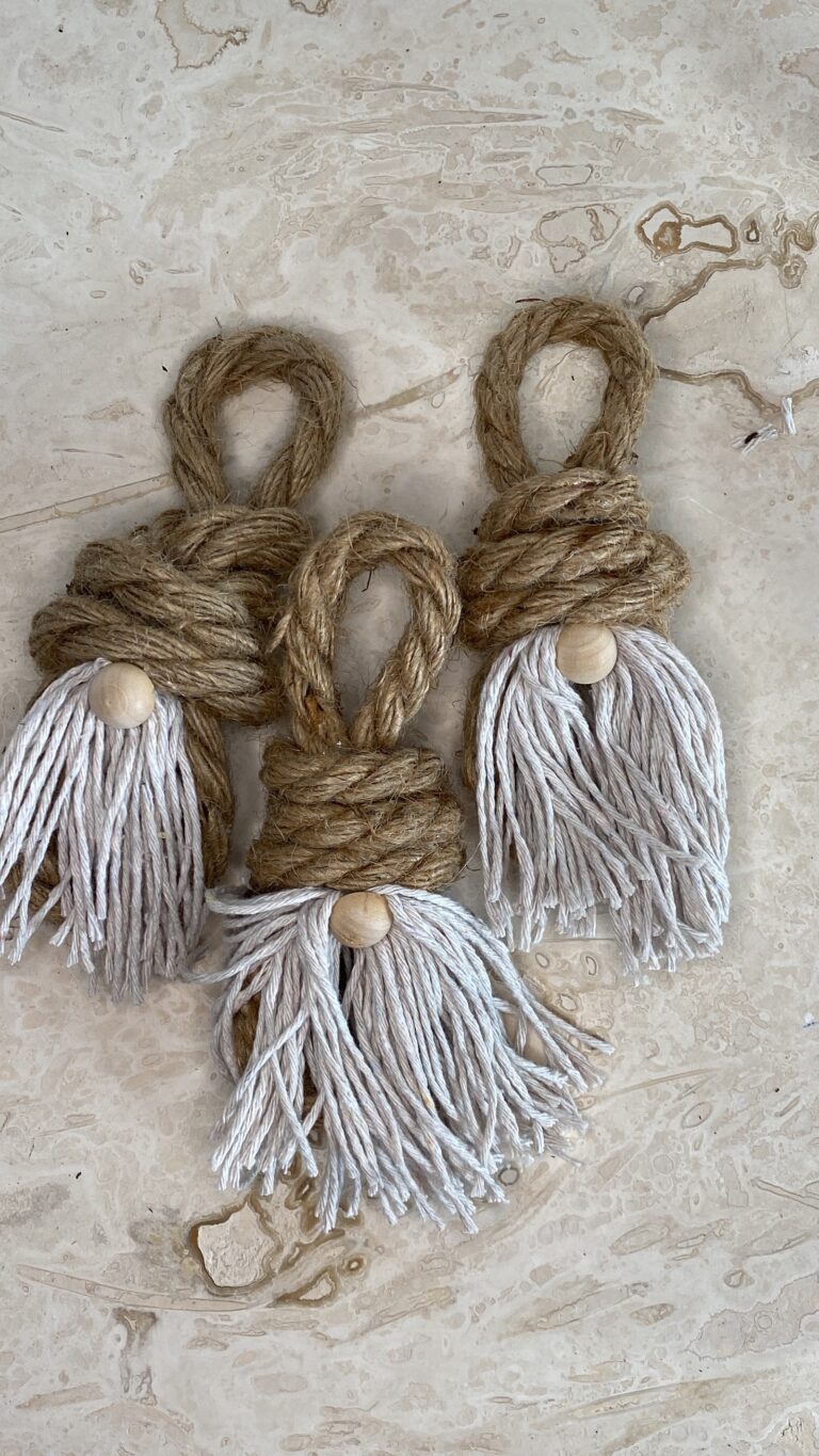 DIY gnomes Christmas ornaments made with rope and twine