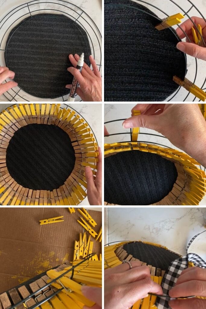 How to make a sunflower wreath with clothespins