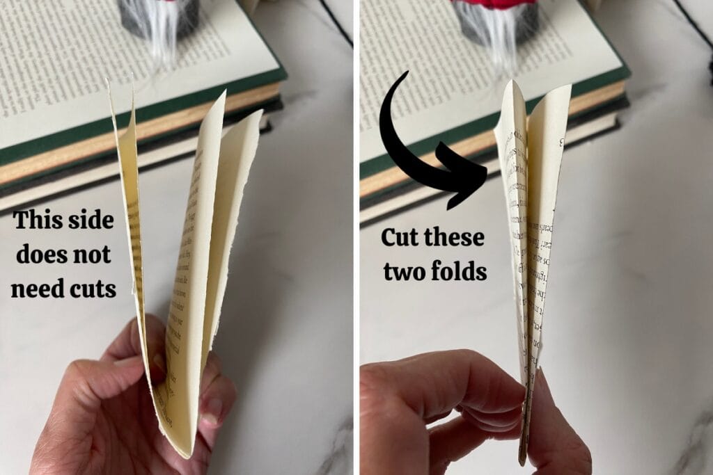 cutting book pages for a paper bow