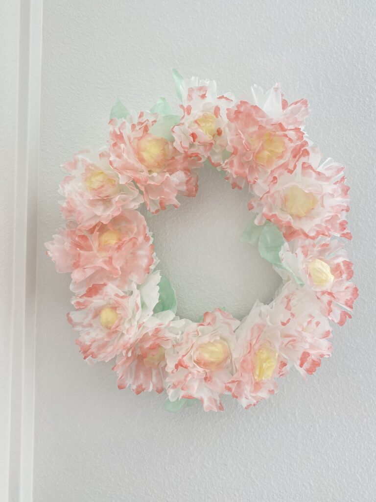 Coffee filter wreath made with painted coffee filters