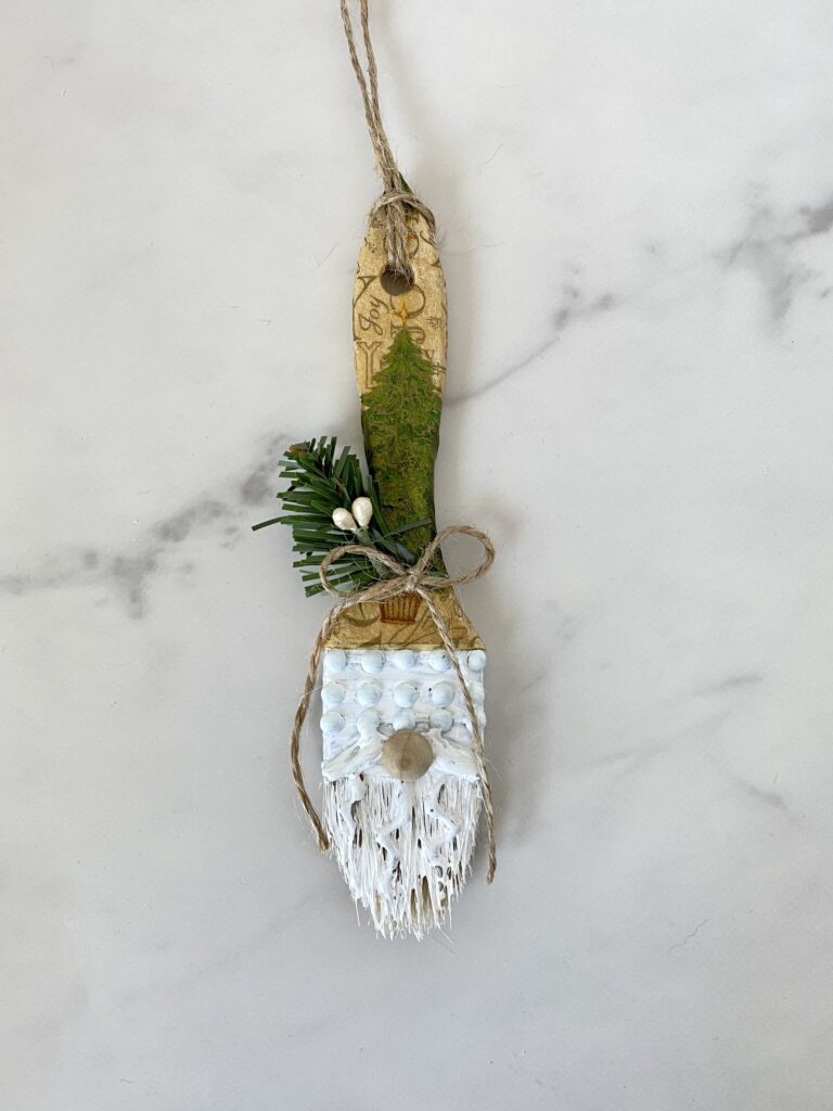 paint brush gnome ornament with Mod Podge handle