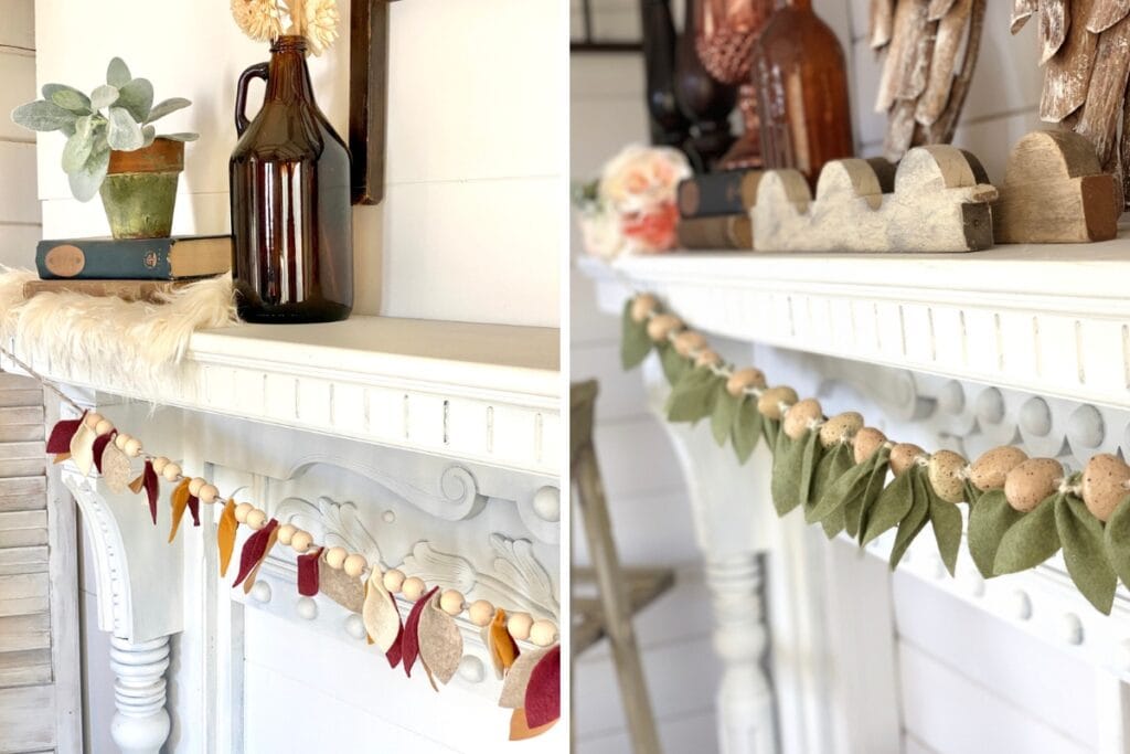 two beaded garlands with felt leaves