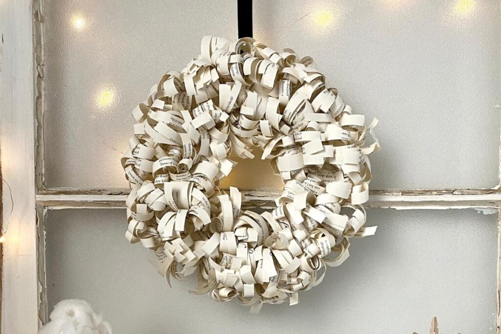 curled paper wreath DIY made with book pages