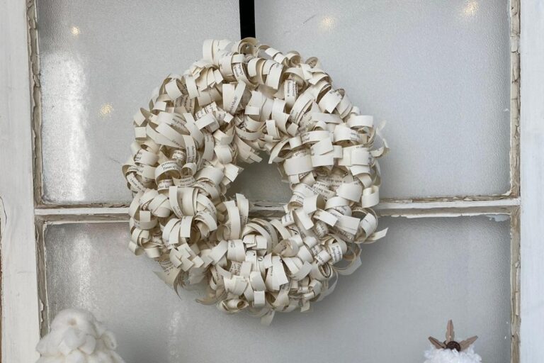 Curley paper wreath made with book pages