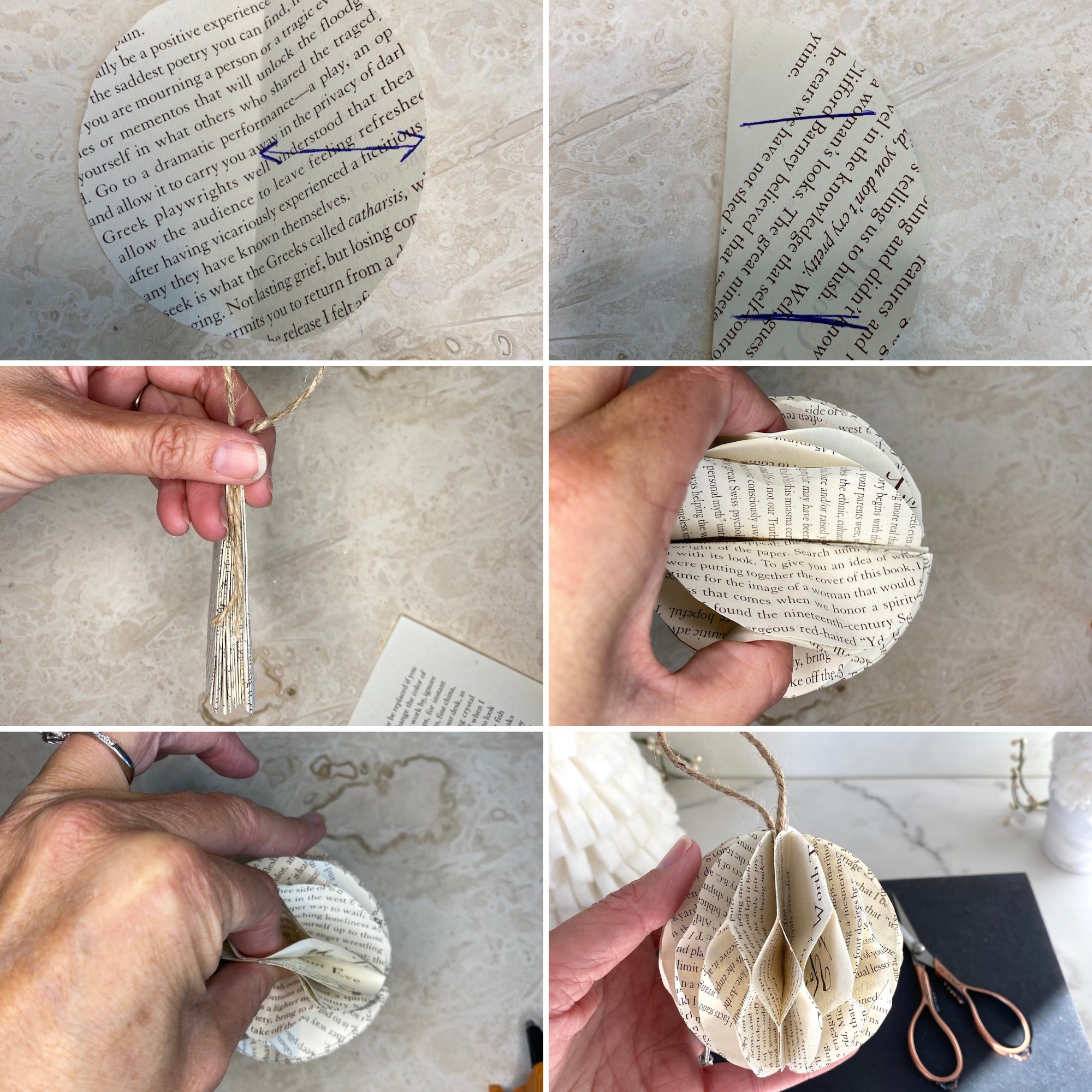 steps showing how to make paper ball ornaments
