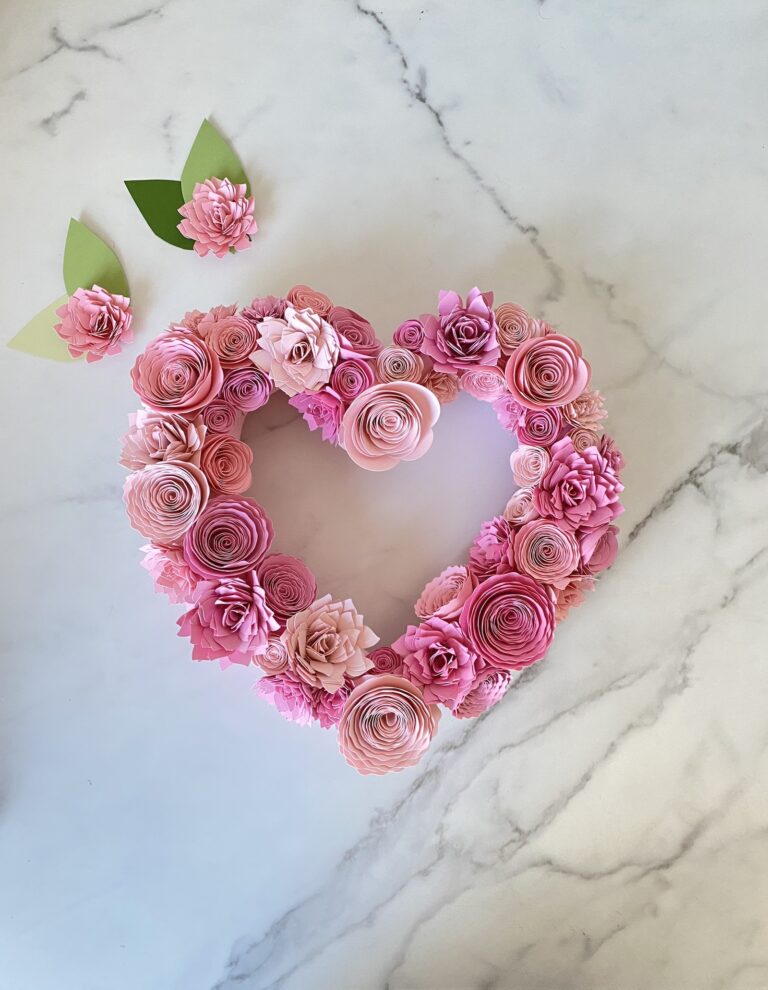 Cricut Valentine's Wreath in a heart shape
