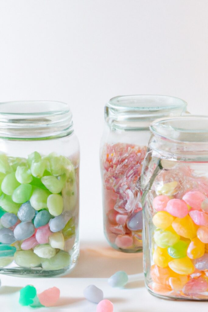Mason jars with jelly beans for an Easter basket